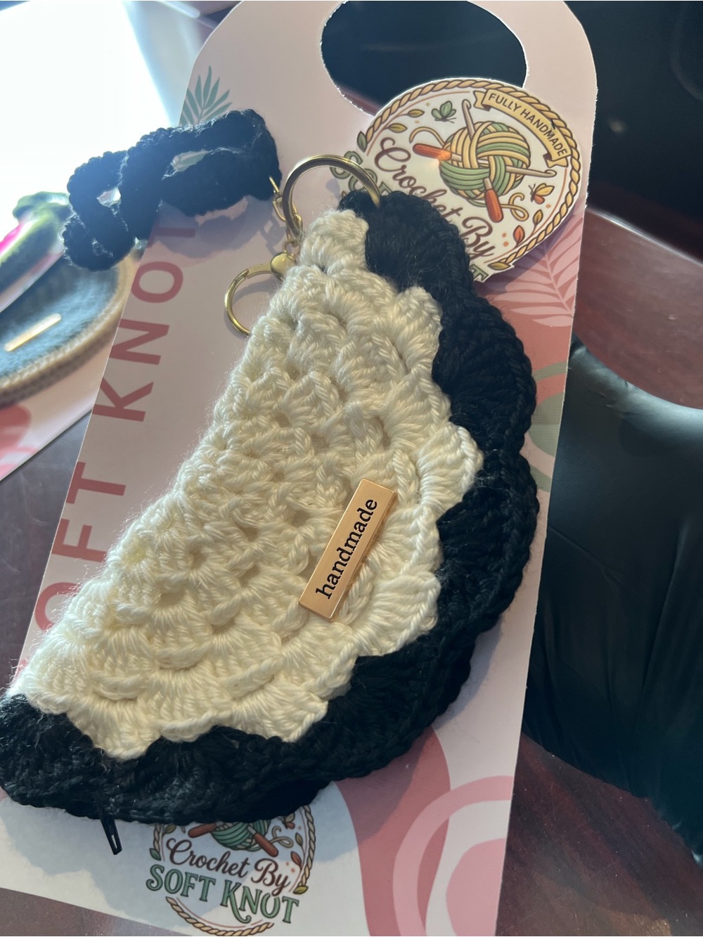 Handmade Black & Cream Crochet Key Pouch